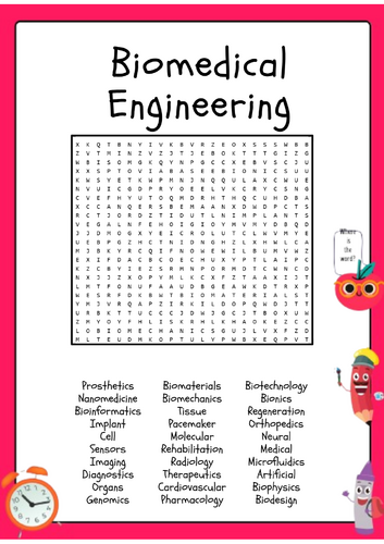 Biomedical Engineering Word Search Activity Puzzle Worksheet