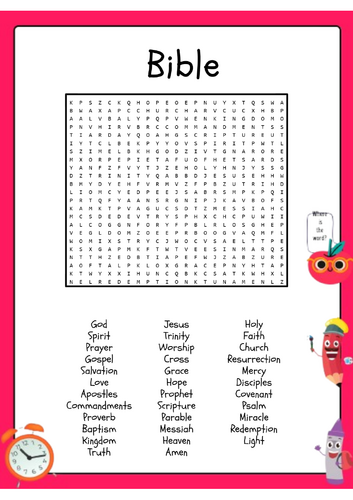 Bible Word Search Activity Puzzle Worksheet