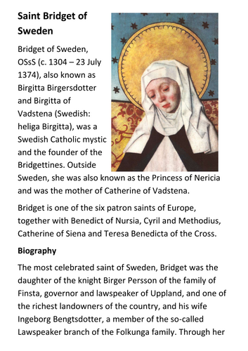 Saint Bridget of Sweden Handout
