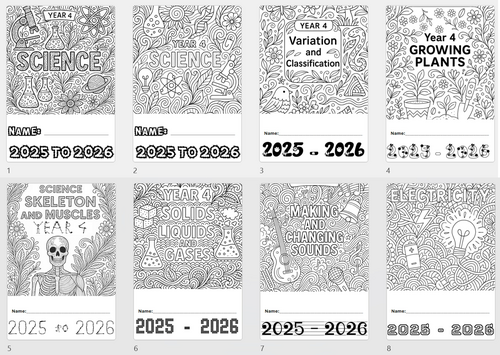 Year 4 Science Cover Sheets - Topic cover sheets