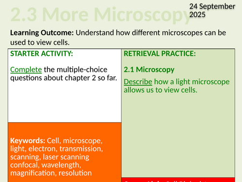 OCR Biology A- 2.3 More Microscopy