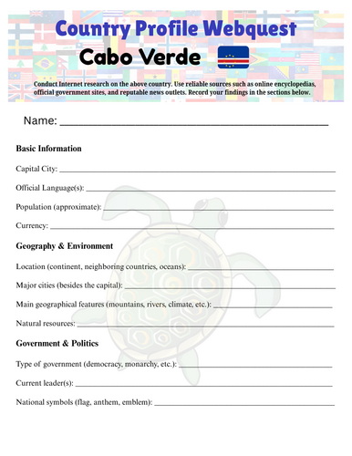 Country Profiles: Cabo Verde Webquest Worksheet