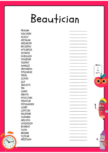 Beautician Therapy Word Scramble Activity Puzzle Worksheet