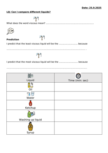 Viscosity: Comparing Liquids Differentiated Worksheets