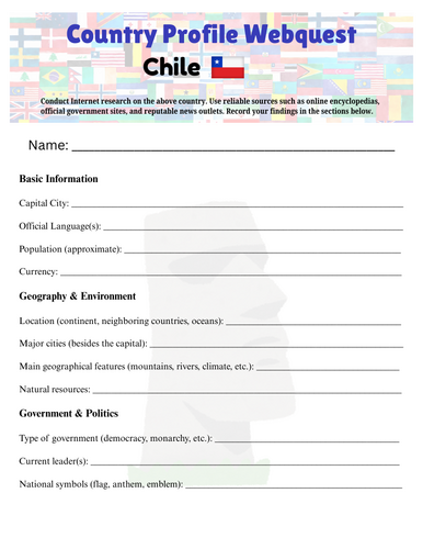Country Profiles: Chile Webquest Worksheet