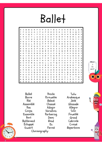 Ballet Word Search Activity Puzzle Worksheet
