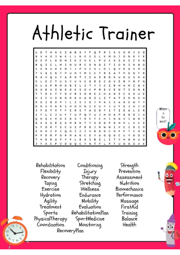 Athletic Trainer Word Search Activity Puzzle Worksheet