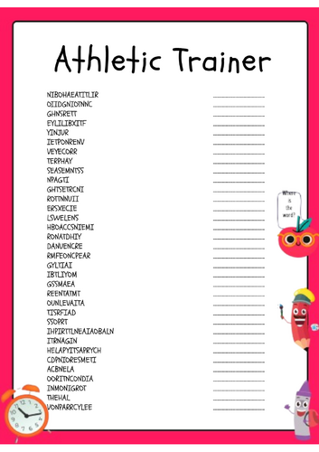 Athletic Trainer Word Scramble Activity Puzzle Worksheet