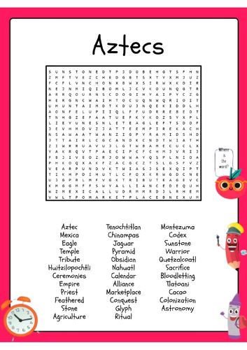 Aztecs Word Search Activity Puzzle Worksheet
