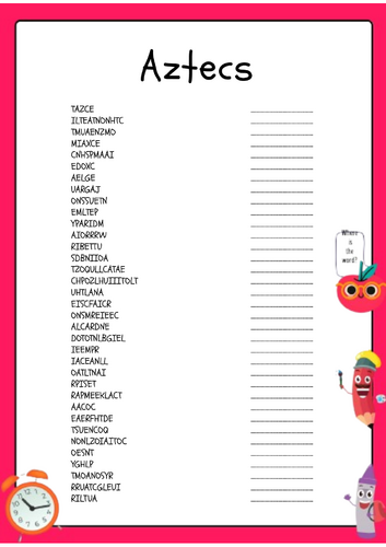 Aztecs Word Scramble Activity Puzzle Worksheet