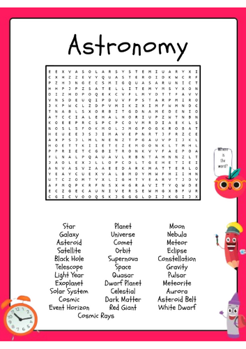 Astronomy Word Search Activity Puzzle Worksheet