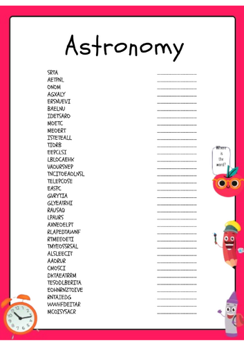 Astronomy Word Scramble Activity Puzzle Worksheet