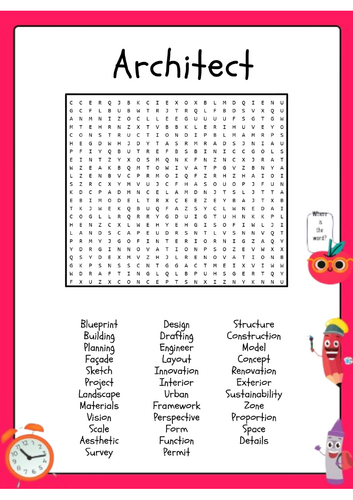 Architect Word Search Activity Puzzle Worksheet