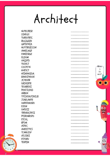 Architect Word Scramble Activity Puzzle Worksheet