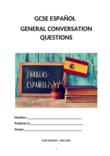 Spanish GCSE Speaking General Conversation Booklet 2026 Spec