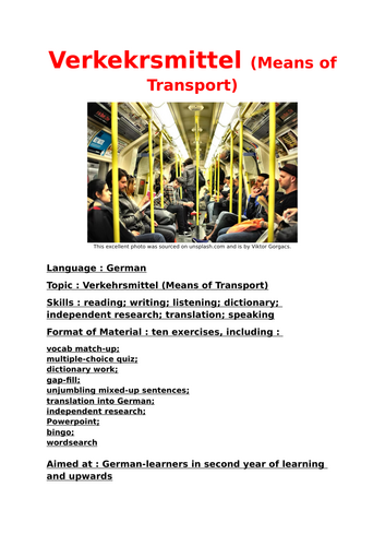 German, Verkekrsmittel (Means of Transport), unit of work including Powerpoint, second year  upwards