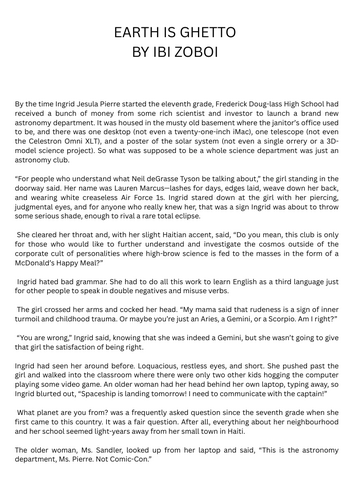 AQA English Language Paper 1 (2026 Spec) – Earth is Ghetto by Ibi Zoboi