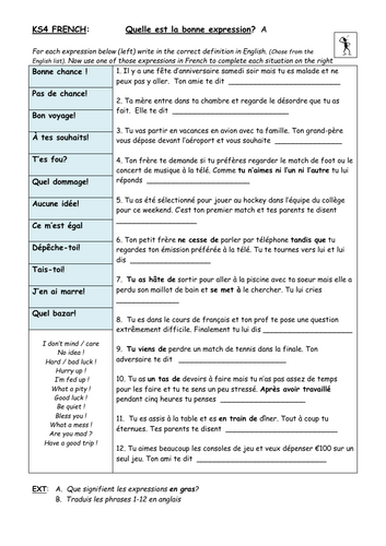 French KS4 Which Expression?