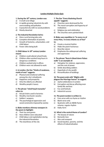 London by William Blake Multiple Choice Quiz