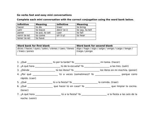 Go verbs fast and easy mini conversations