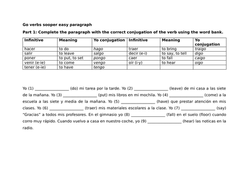 Go verbs sooper easy paragraph