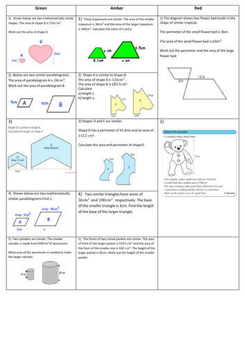 Area Similar Shapes - Differentiated worksheet with answers