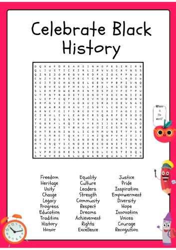 Celebrate Black History Word Search Activity Puzzle Worksheet