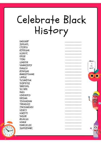 Celebrate Black History Word Scramble Activity Worksheet