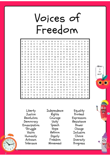Voices of Freedom Word Search Activity Puzzle Worksheet