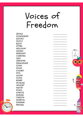 Voices of Freedom Word Scramble Activity Worksheet