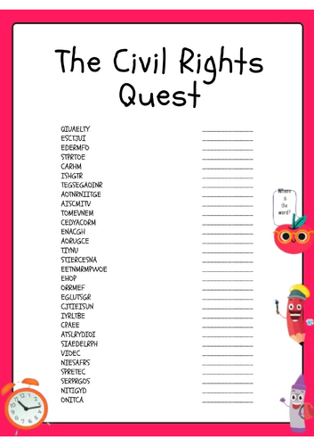 Civil Rights Quest Word Scramble Activity Worksheet