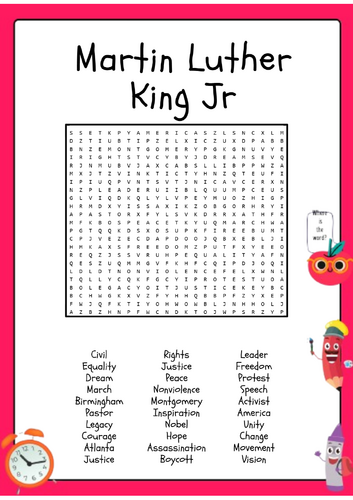 Martin Luther King Jr Word Search Activity Puzzle Worksheet