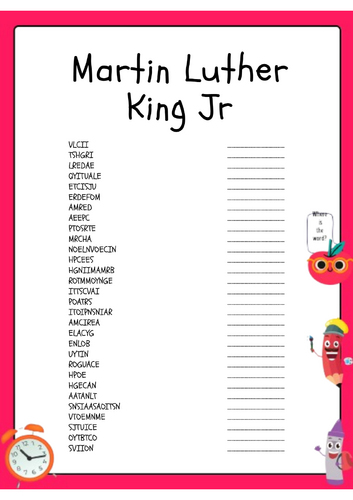 Martin Luther King Jr. Word Scramble Activity Worksheet
