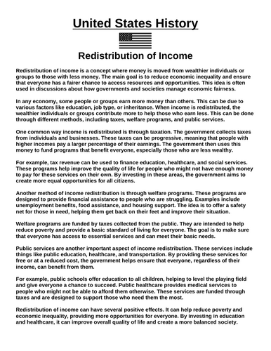 Redistribution of Income “Article & Questions” Assignment