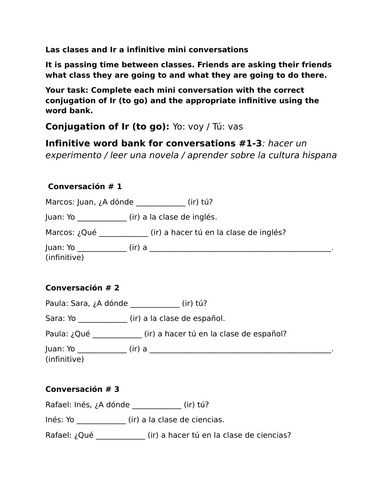 Las clases and Ir a infinitive mini conversations