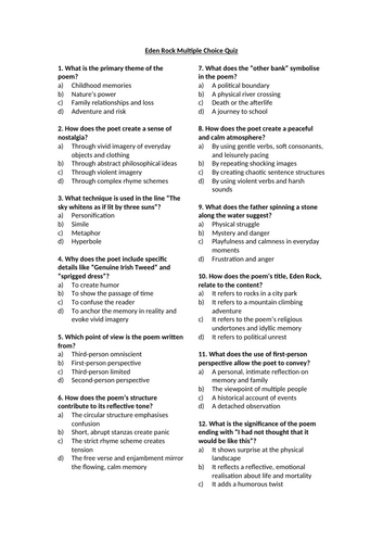 Eden Rock Multiple Choice Quiz