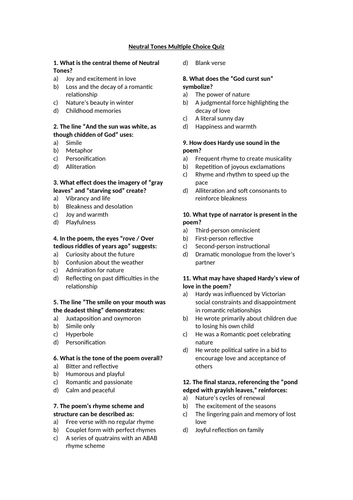 Neutral Tones Multiple Choice Quiz