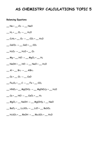 AS Chemistry Edexcel Topic 5 Calculations compilation
