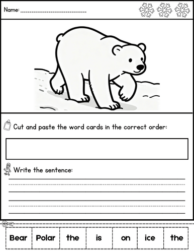 Polar Bear Winter Sentence Scramble with Cut and Paste Worksheets