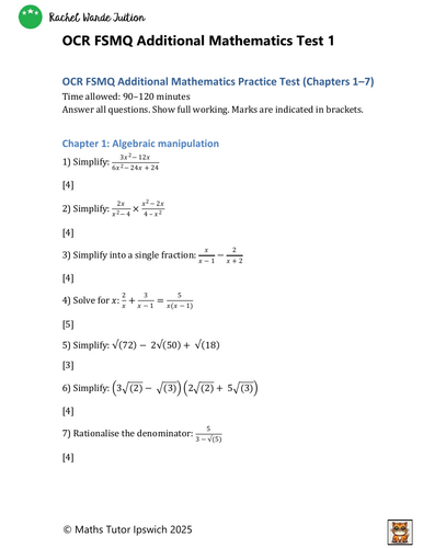 Free Standing Maths Qualification OCR Test 1