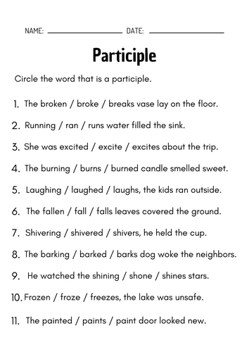 Participles Worksheets – Identifying Participles