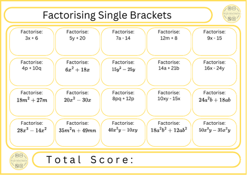 Factorising Single Brackets - 20 Questions