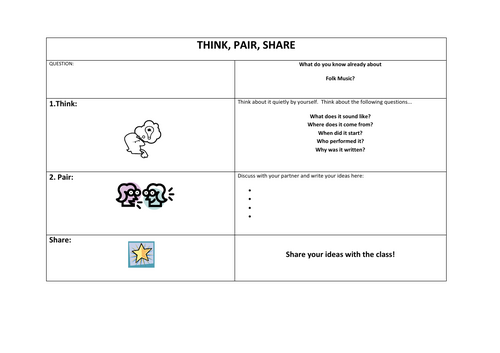 Think-Pair-Share Music Worksheets
