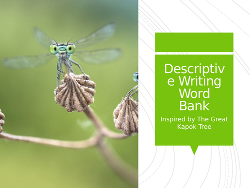 Descriptive writing word bank inspired by The Great Kapok Tree