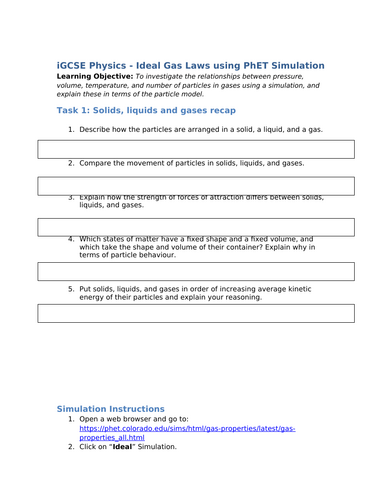 Phet Simulation - Ideal Gas Molecules - iGCSE Physics