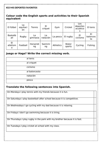 KS3 SPANISH: Mis deportes favoritos