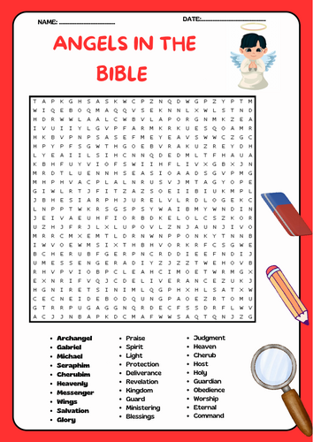 Angels in the Bible Word Search Activity Puzzle Worksheet