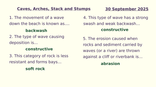 Y8 Coasts: Caves, arches, stacks, and stumps