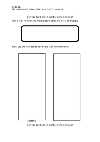 numicon partitioning with teen numbers