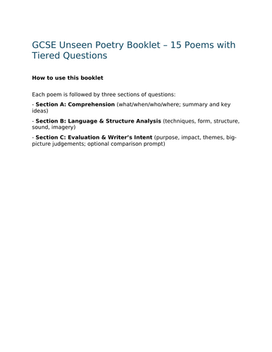 2026 - GCSE Unseen Poetry Practice Booklet